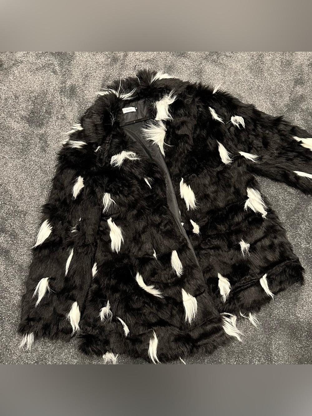 Black & White Faux Fur Coat - Women's Luxurious Statement Jacket